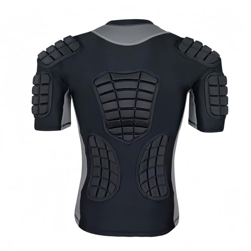 Topeter Men’s Padded Football Shirt with Chest, Rib, Back, Shoulder Pads, Impact Protection Shirts for Rugby, Baseball - size: X-Large, style: Gray