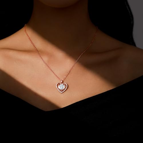 Heart Pendant Gold Necklace for Women Moissanite Lab-Created Gem I Love You Wedding Anniversary Birthday Christmas Valentine Engagements Mothers Day Jewelry for Wife Her Girlfriend Mom Daughter - color: 1CT-Rose Gold