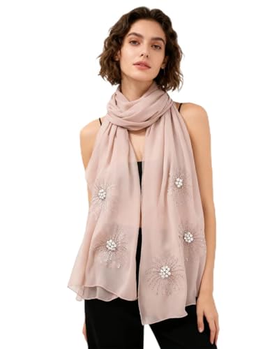 Chiffon Hijab Scarf for Women Muslim Hijab Head Wrap Scarves Soft Rhinestone Chiffon Scarf Fashion Long Scarves Shawl - color: Pink