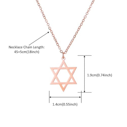 Stainless Steel Jewish Jewelry - Star of David/Hamsa Hand/Menorah/Israel Map Pendant – Israel Necklace for Women & Men - Religious Gifts for Hanukkah, Bar Mitzvah include a Gift Box - color: Rose Gold-Star Of David Necklace