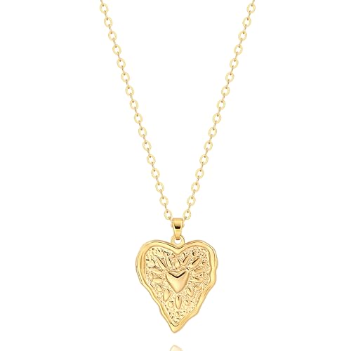 POTESSA 18K Gold Plated Pendant Necklace Medallion Coin Heart Y Shaped Chain Toggle Necklace for Women Jewelry - color: Gold Heart Medal