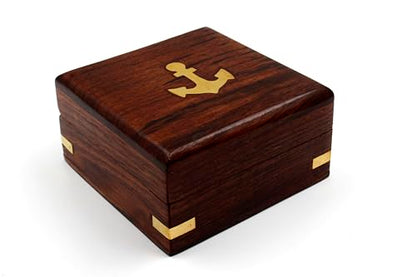 Compass with Stamped Wooden Case - style: Style 1