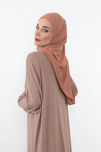 Aisha's Design Neck-Covering Practical Jersey Hijab with Built-In Ninja Bonnet - color: Cappuccino