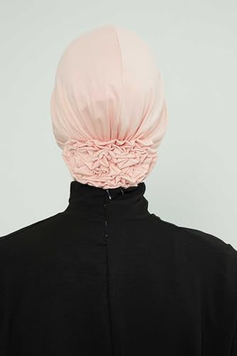 Aisha's Design Instant Turban Head Wraps for Women, Combed Cotton Scarf Lightweight Pre tied Hijab with Back Rose Detail - color: Powder