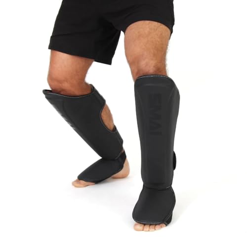 SMAI Thai MMA Kickboxing Guards for Men, Women, Kids with Comfortable, Durable, Impact Resistant, Ankle Support Shin Shields & Foot Protector a Pro-Grade Martial Arts Equipment. - size: Large