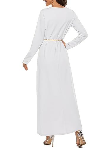 Womens Muslim Abayas Maxi Dress One Piece Long Sleeve Islamic Prayer Dresses Robe Arabian Kaftan - color: White, size: XX-Large-3X-Large