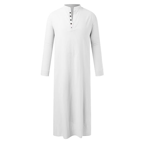 Men’s Muslim Islamic Thobe Robe Kaftan Long Sleeve Jubba Arabic Saudi Style Embroidered Formal Gown A11 - color: White, size: Medium