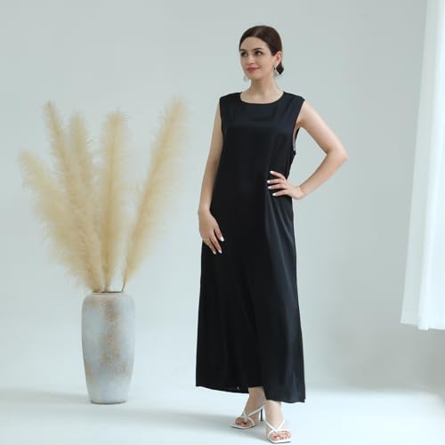 SYANKANGXIAO Ramadan Afrian Inner Under Dress for Women Dubai Abaya Turkey Muslim Sleeveless Long Slip Dress - color: Black, size: Large