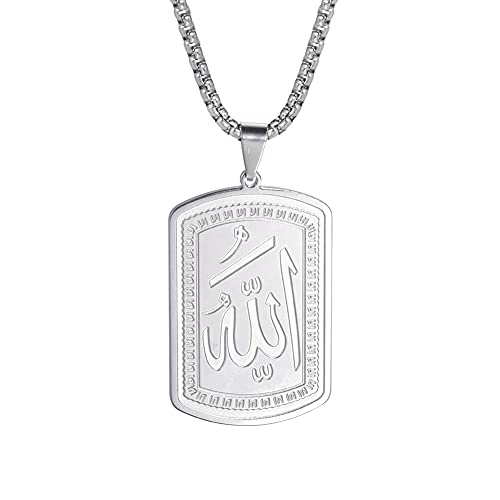 VASSAGO Allah Necklace for Women Men Stainless Steel Islamic Muslim Pendant Islam Religious Charm Jewelry Gift - color: Silver Allah Necklace