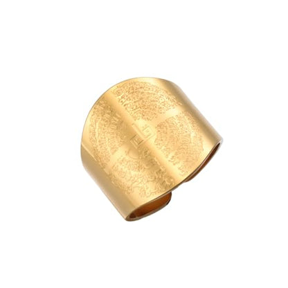 Dreamtimes Islamic Ayatul Kursi Ring for Women Men Muslim Quran Allah Rings Ayatul Kursi Arabic Calligraphy Adjustable Open Ring for Men Islam Eid Ramadan Gifts - style: Gold-2