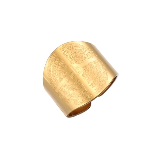 Dreamtimes Islamic Ayatul Kursi Ring for Women Men Muslim Quran Allah Rings Ayatul Kursi Arabic Calligraphy Adjustable Open Ring for Men Islam Eid Ramadan Gifts - style: Gold-2