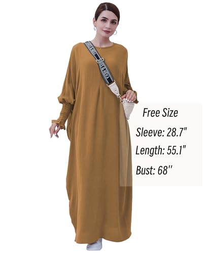 Muslim Prayer Abaya Islamic Women's Khimar Pure Color Hijab Dress Long Sleeve Dubai Kaftan - color: Khaki