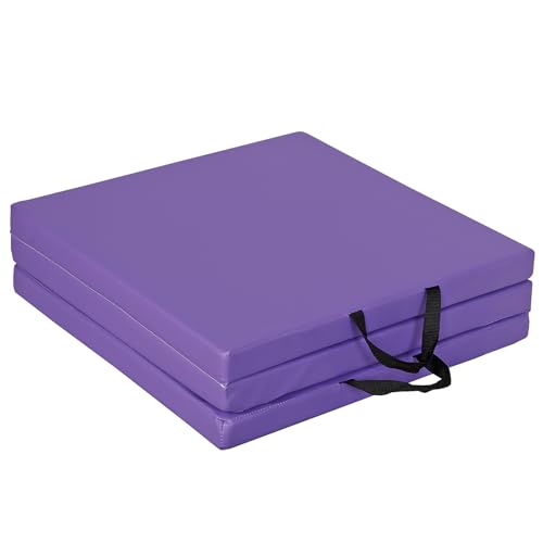 ZenStyle 6' x 2' x 2" PU Leather Exercise Tri-Fold Gym Fitness Mat For Gymnastics, Aerobics, Yoga, Martial Arts - color: Purple