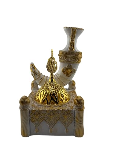 Traditional Janbiya Incense Burner – Gold & White Resin Bakhoor Burner with Dome Design – Arabian Islamic Home Décor – 3.5 x 3.5 x 6 Inches