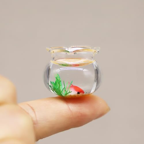 Dollhouse Fish Tank, Miniature Round and Square Goldfish Tank, Mini Miniature Goldfish Aquarium, for Dollhouse Miniature, Fairy Garden, Diorama Decoration (Round Tank)