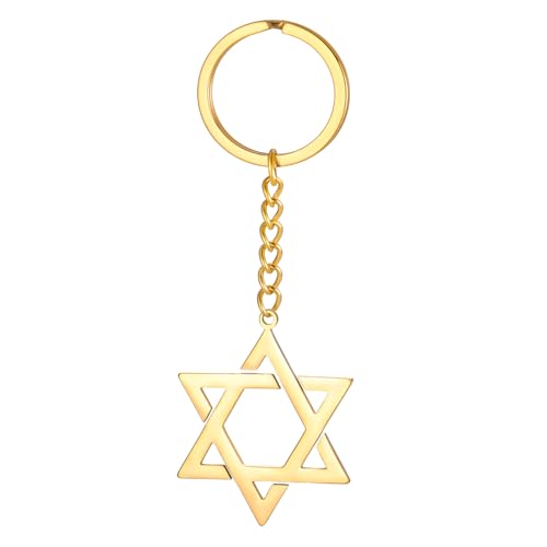 Dreamtimes Star of David Keychain for Men Women Stainless Steel Jewish Star Keychain Hexagon Pendant Religious Jewish Jewelry - color: Gold
