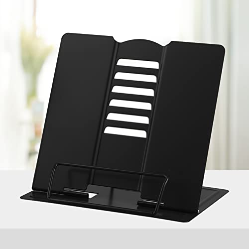 Honagu Book Stand Metal Desk Book Holder, Book Holders for Reading Hands Free, Adjustable Cookbook Documents Holder, Portable Bookstand for Music Books, Textbook, Recipe, Tablet, Ipad (Black) - color: Black