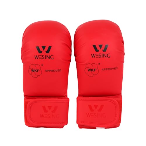 Wesing Karate Protective Gears Set with Chest Guard Gloves Groin Protection and Shin Instep Guard for Men - color: Red, size: X-Large
