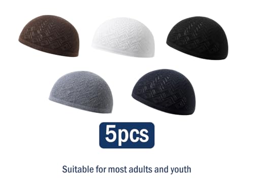5Pcs Men's Muslim Kufi Hat - Cotton Islam Prayer Cap, Muslim Crochet Hat, Islamic Gift for Ramadan