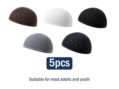 5Pcs Men's Muslim Kufi Hat - Cotton Islam Prayer Cap, Muslim Crochet Hat, Islamic Gift for Ramadan