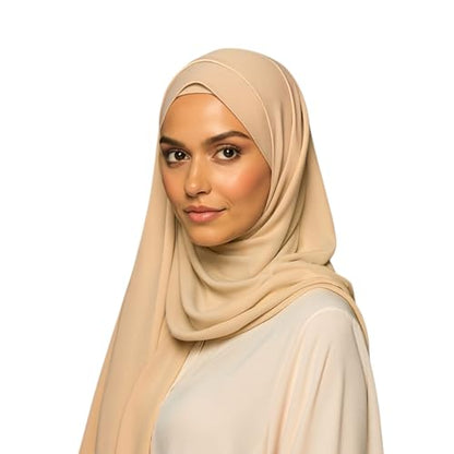 Cotton Modal Jersey Hijab with Matching Undercap, Women's Casual Style, 180cm × 70cm - color: Fawn