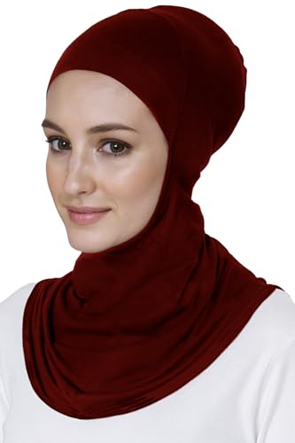 Lina & Lily Modal Jersey Full Coverage Ninja Hijab Undercap with Neck Cover for Muslim Women - color: Dark Red