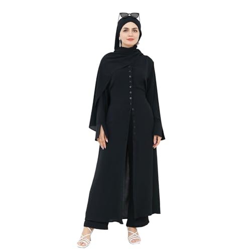 Abaya Dress for Women Muslim Modest Prayer Clothes 2pcs Dubai Cool Suit Arabic Daily Comfort Outfits(Long Top+Pants) - color: Blacka, size: X-Large-XX-Large