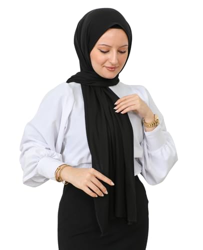Prien Hijab for Women Viscose Scarf Lightweight Muslim Hijabs Long Shawl Islamic Scarves Turkey Silk Headscarf for Womens - color: Black