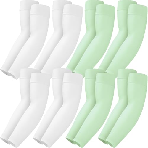 Mochabao 8 Pairs Soft Arm Sleeves, UV Sun Protection Cooling Compression Arm Covers for Outdoor Work, Sports, Men & Women - color: 4 White + 4 Light Green