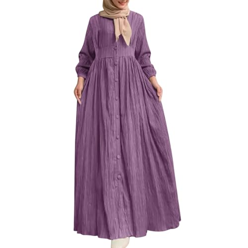 Abaya Dress For Women One-Piece Prayer Clothes Abaya Dubai Kaftan Long Sleeve Robe Thobe Dubai Islamic Clothing - color: Purple, size: Small