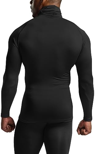 TSLA Men's Thermal Long Sleeve Compression Shirts, Mock/Turtleneck Winter Sports Running Base Layer Top - color: Cover Black, size: X-Large