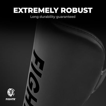 FIGHTR® Shin Guards - with a and Ideal Padding | Thick shin Protection for Kicks in Kickboxing, MMA, Muay Thai and Other Martial Arts - color: All Black, size: Medium