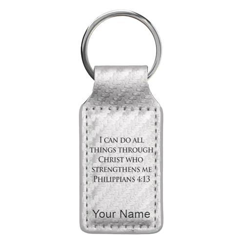 LaserGram Rectangle Keychain, Bible Verse Philippians 4-13, Personalized Engraving Included (Carbon Fiber Silver) - color: Carbon Fiber Silver