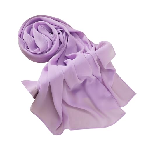 Premium Long Crinkle Chiffon Hijab Scarf for Women, Very Soft Muslim Head Scarfs - color: Light Purple