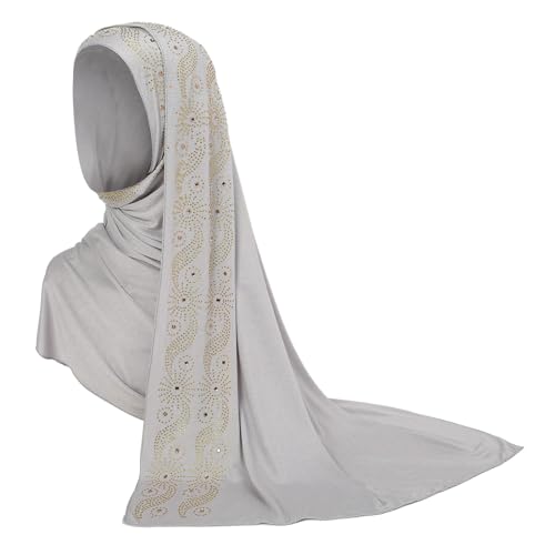 Muslim Women Shiny Rhinestone Hijab Head Wrap Long Scarf Shawl - color: Grey