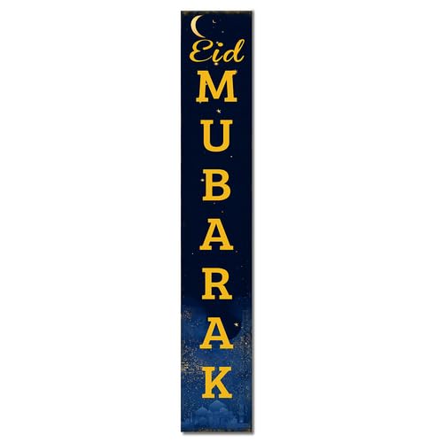 Eid Mubarak Front Porch Sign Ramadan Kareem Islamic Muslim Decoration Mosque Front Door Sign Wooden Vertical Standing Hanging Decorations Farmhouse Yard Housewarming Present 8x48inch - color: U- 6, size: 8x48inch