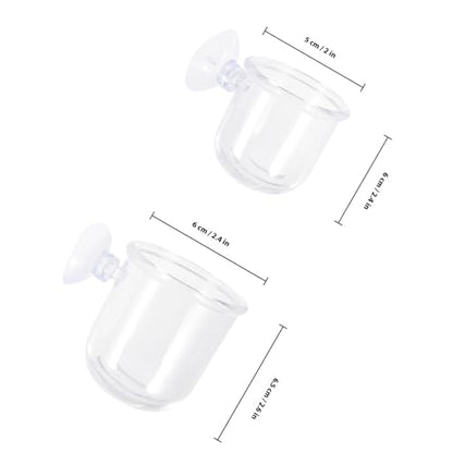 ULTECHNOVO 4pcs Glass Fish Tank Feeder Cups with Suction Cups, Aquarium Water Grass Containers for Betta and Shrimp Feeding, Small Large Sizes for Aquarium Accessories