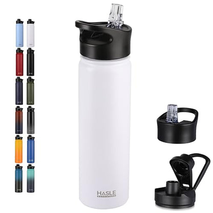 HASLE OUTFITTERS Insulated Water Bottle 22 oz Double Wall Stainless Steel Water Bottle Wide Mouth with Straw Lid & Spout Lid Keeps Cold or Hot(White,1) - color: White, size: 22 Ounces