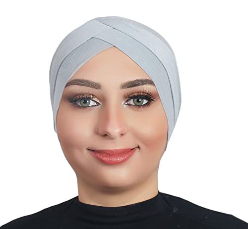 Solid Color Full Cover Inner Hijab Caps Muslim Forehead Cross Turban Stretch Hijab for Women Head Scarf Under Hijab - color: Gray