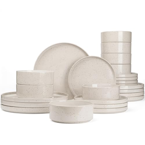 Famiware Nebula 24-Piece Stoneware Dinnerware Set, Creamy White - color: Creamy White with Colorful Speckles, size: Service for 8 (Standard Dinner Set)