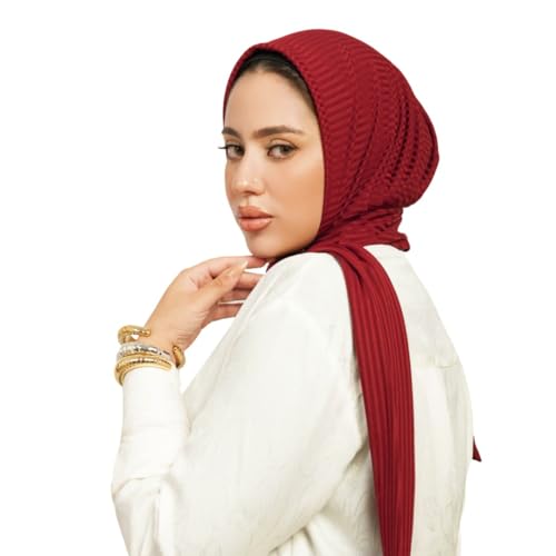 Instant Hijab 여성용 | 헤드 랩 100% 면 리브 헤드스카프 | 금속 핀이 있는 착용하기 쉬운 히잡 - color: 딥 레드