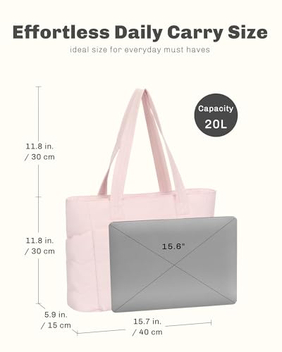 Hynes Eagle Tote Bag for Women Quilted Travel Bag Lightweight Puffer Tote Shoulder Handbag with Compartments Work/Gym/Teacher - color: Pink