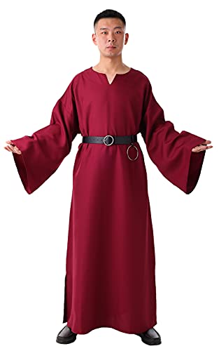 BLESSUME Medieval Wicca Pagan Ritual Robe with Belt - color: Burgundy, size: X-Large