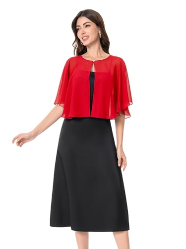 Baoqiya Capelets for women Chiffon Cape Soft Shawls and Wraps For Women - color: Red