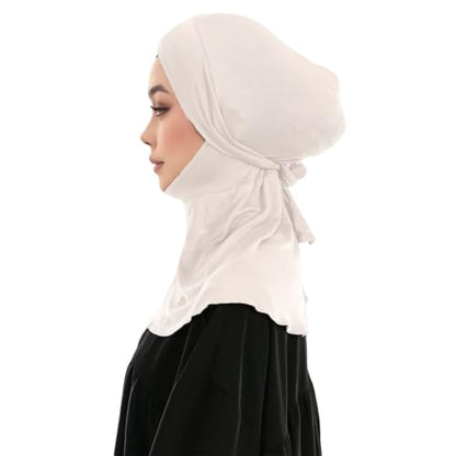 Hijab Undercaps Slouchy Beanies Cap with Tie Non-Slip Caps Under Scarf for Women - color: White