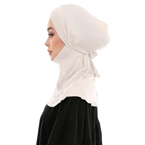Hijab Undercaps Slouchy Beanies Cap with Tie Non-Slip Caps Under Scarf for Women - color: White