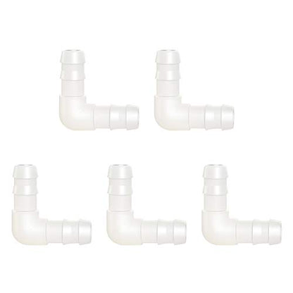 Quickun 3/16" Hose Barb 90 Degree Elbow L Fitting, Plastic 2 Way Equal Barbed Joint Splicer Mender Union Adapter Hose Fitting (Pack of 5) - size: 3/16" (5Pcs)
