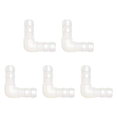 Quickun 3/16" Hose Barb 90 Degree Elbow L Fitting, Plastic 2 Way Equal Barbed Joint Splicer Mender Union Adapter Hose Fitting (Pack of 5) - size: 3/16" (5Pcs)