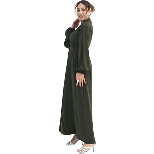 Women's Muslim Dress Two Pieces Set Islamic Prayer Abaya Modest Solid Color Muslim Outfits - color: Army Green Abaya, size: Large