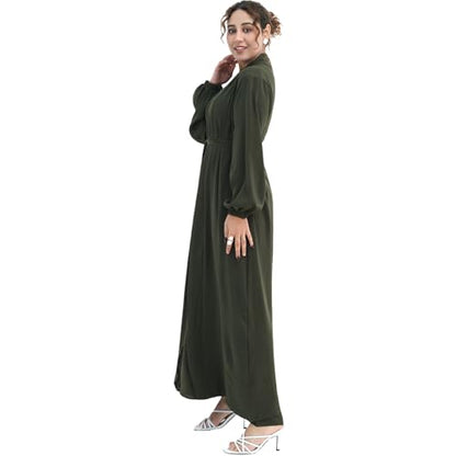 Women's Muslim Dress Two Pieces Set Islamic Prayer Abaya Modest Solid Color Muslim Outfits - color: Army Green Abaya, size: Large
